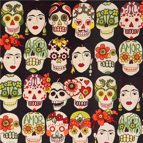 Tissu Frida et skulls fond noir (pas à vendre)