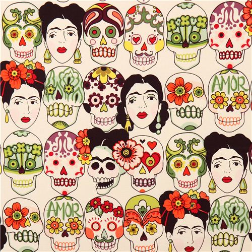 Tissu Frida et skulls fond crème (pas à vendre)